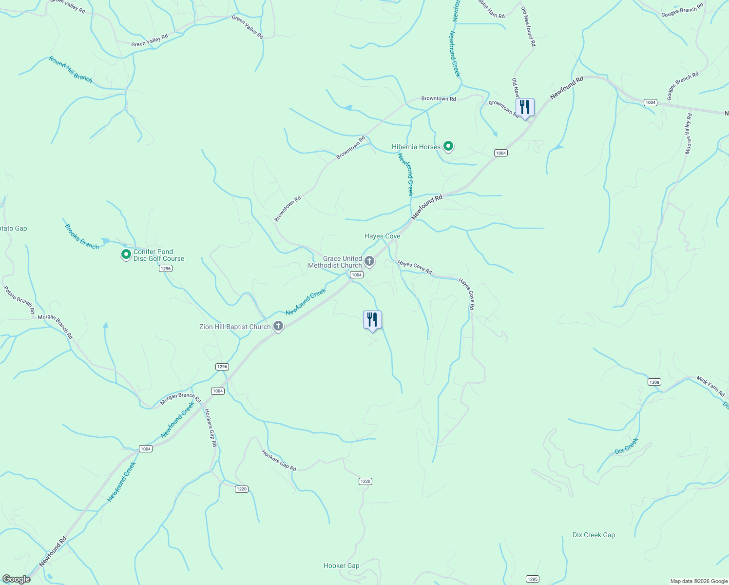 map of restaurants, bars, coffee shops, grocery stores, and more near 896 Newfound Road in Leicester