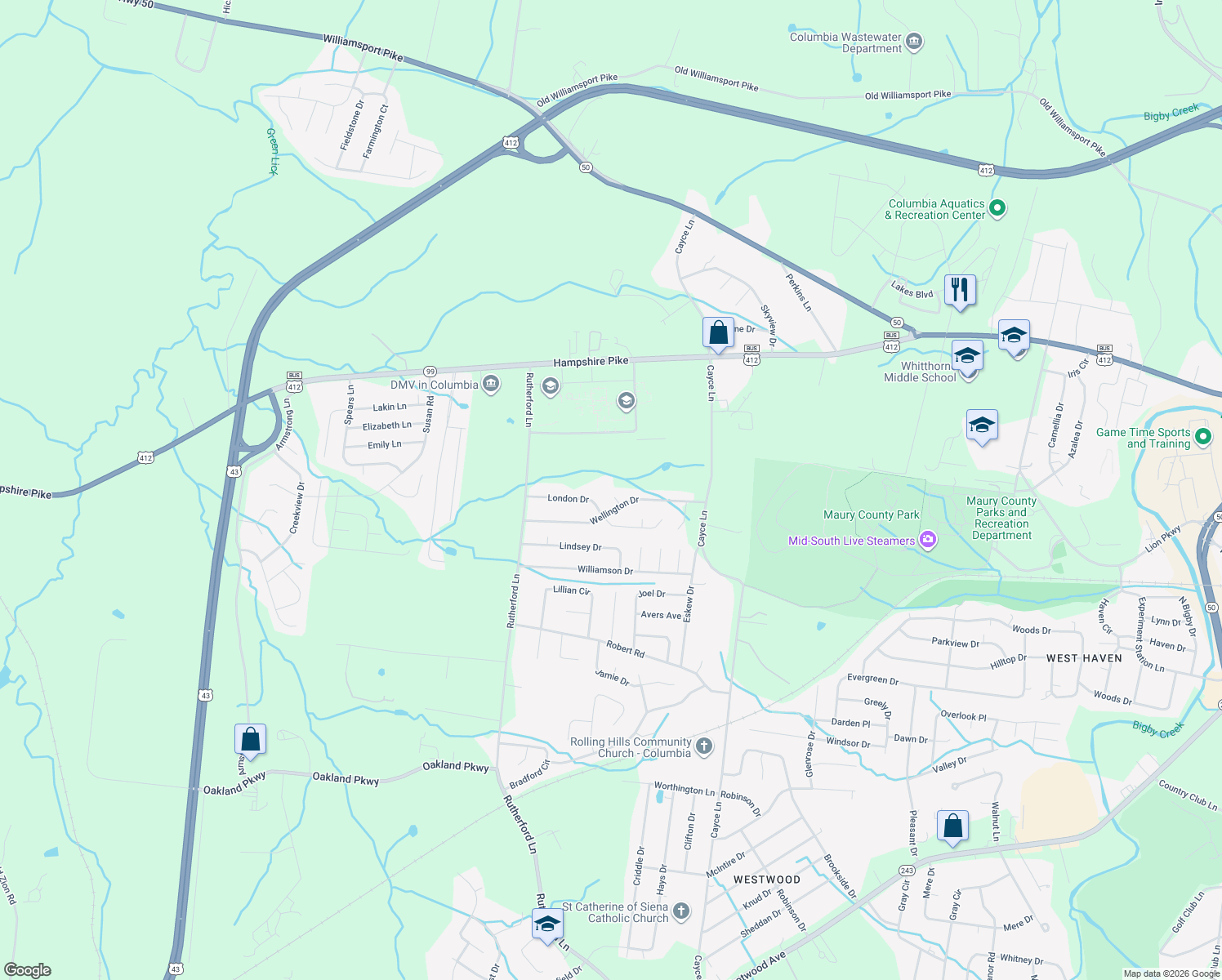 map of restaurants, bars, coffee shops, grocery stores, and more near 1604 Royal Ct in Columbia