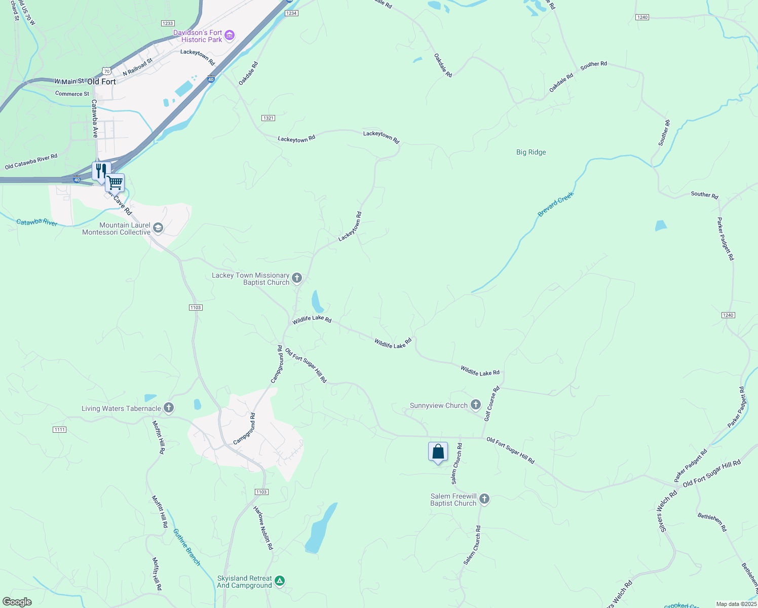 map of restaurants, bars, coffee shops, grocery stores, and more near 110 Conner Ridge Drive in Old Fort