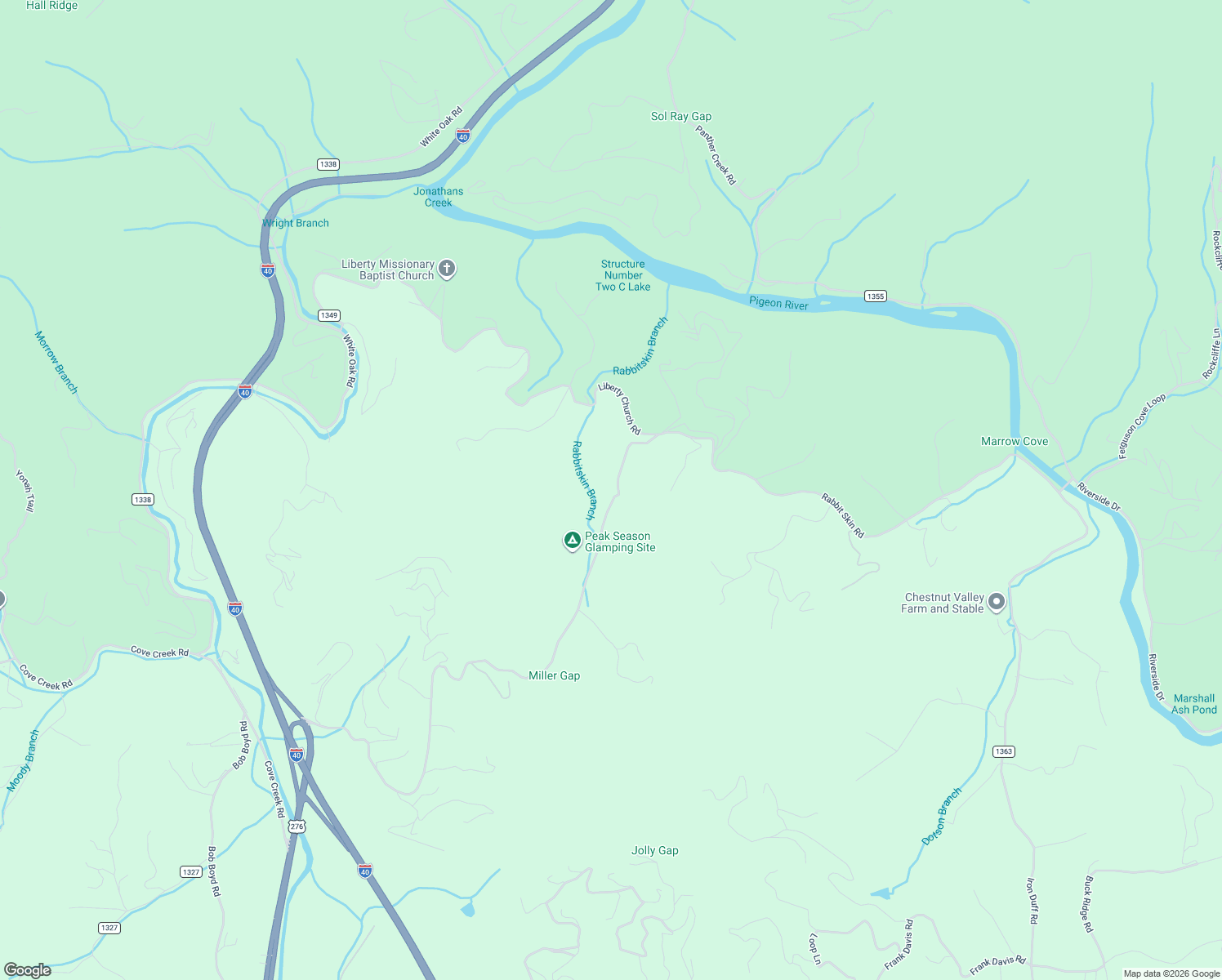 map of restaurants, bars, coffee shops, grocery stores, and more near Rabbit Skin Road in Waynesville