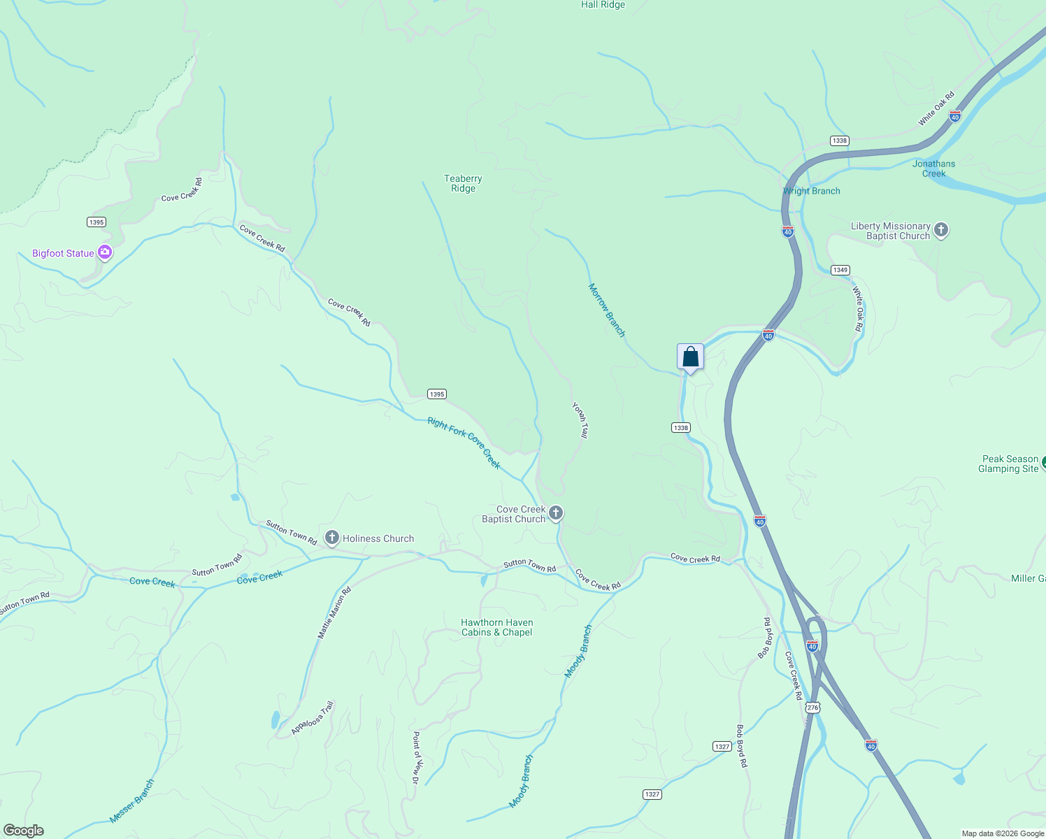 map of restaurants, bars, coffee shops, grocery stores, and more near 162 Broken Bow Ridge in Waynesville