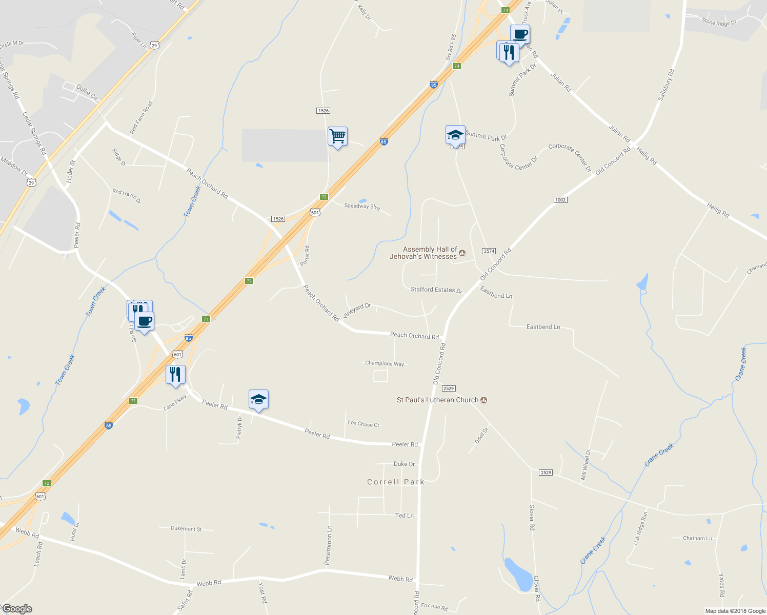 map of restaurants, bars, coffee shops, grocery stores, and more near 300 Vineyard Drive in Salisbury