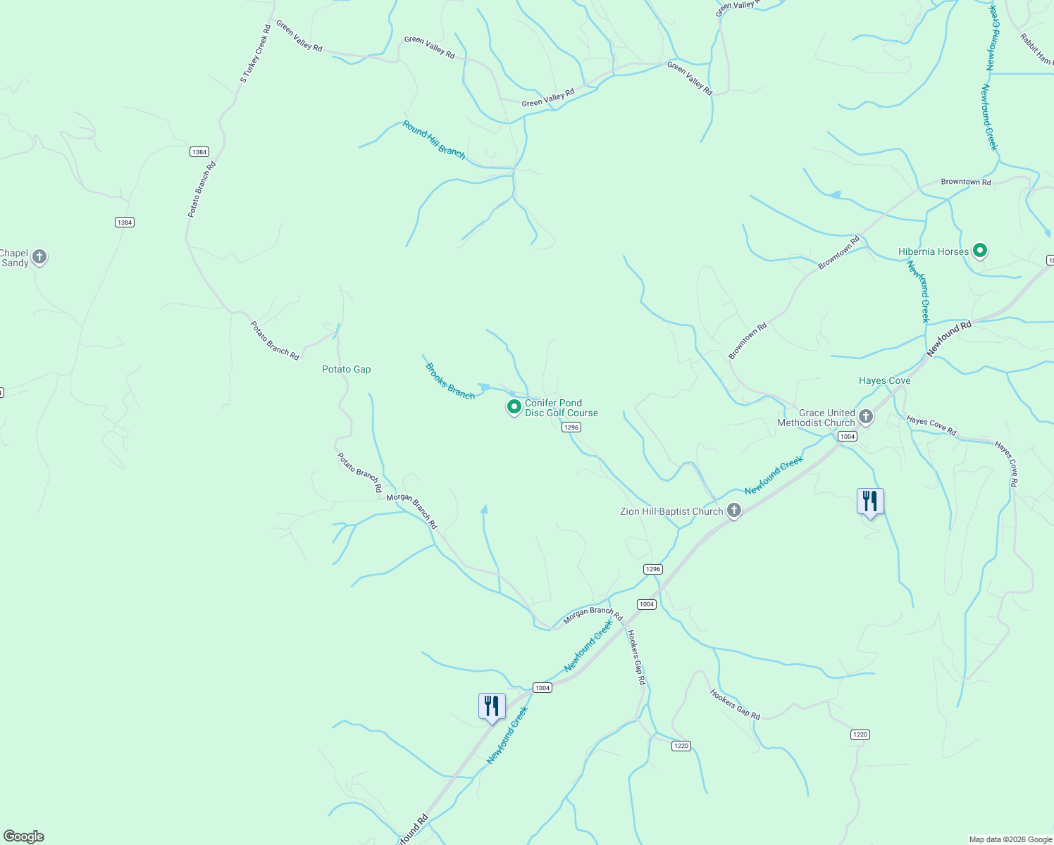map of restaurants, bars, coffee shops, grocery stores, and more near 198 Brooks Branch Road in Leicester