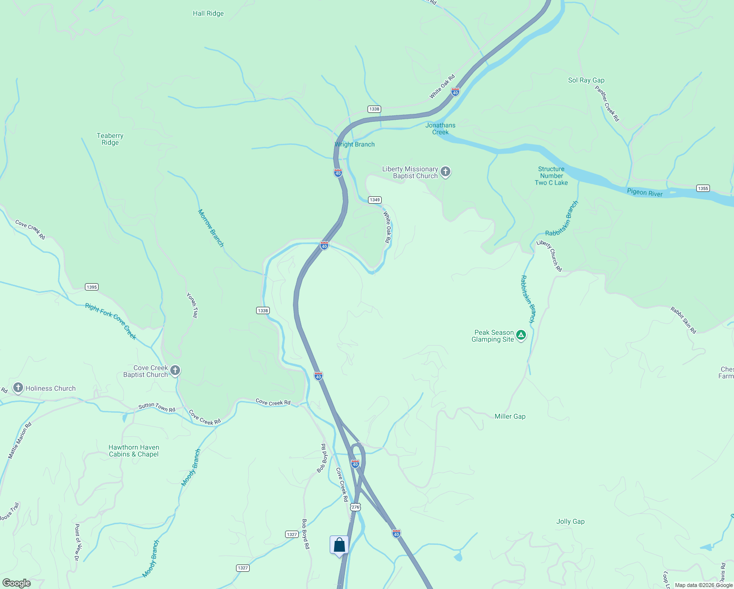 map of restaurants, bars, coffee shops, grocery stores, and more near 441 Seay Mountain Road in Waynesville