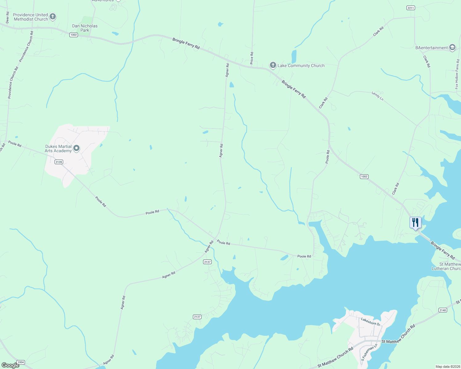 map of restaurants, bars, coffee shops, grocery stores, and more near 2235 Agner Road in Salisbury