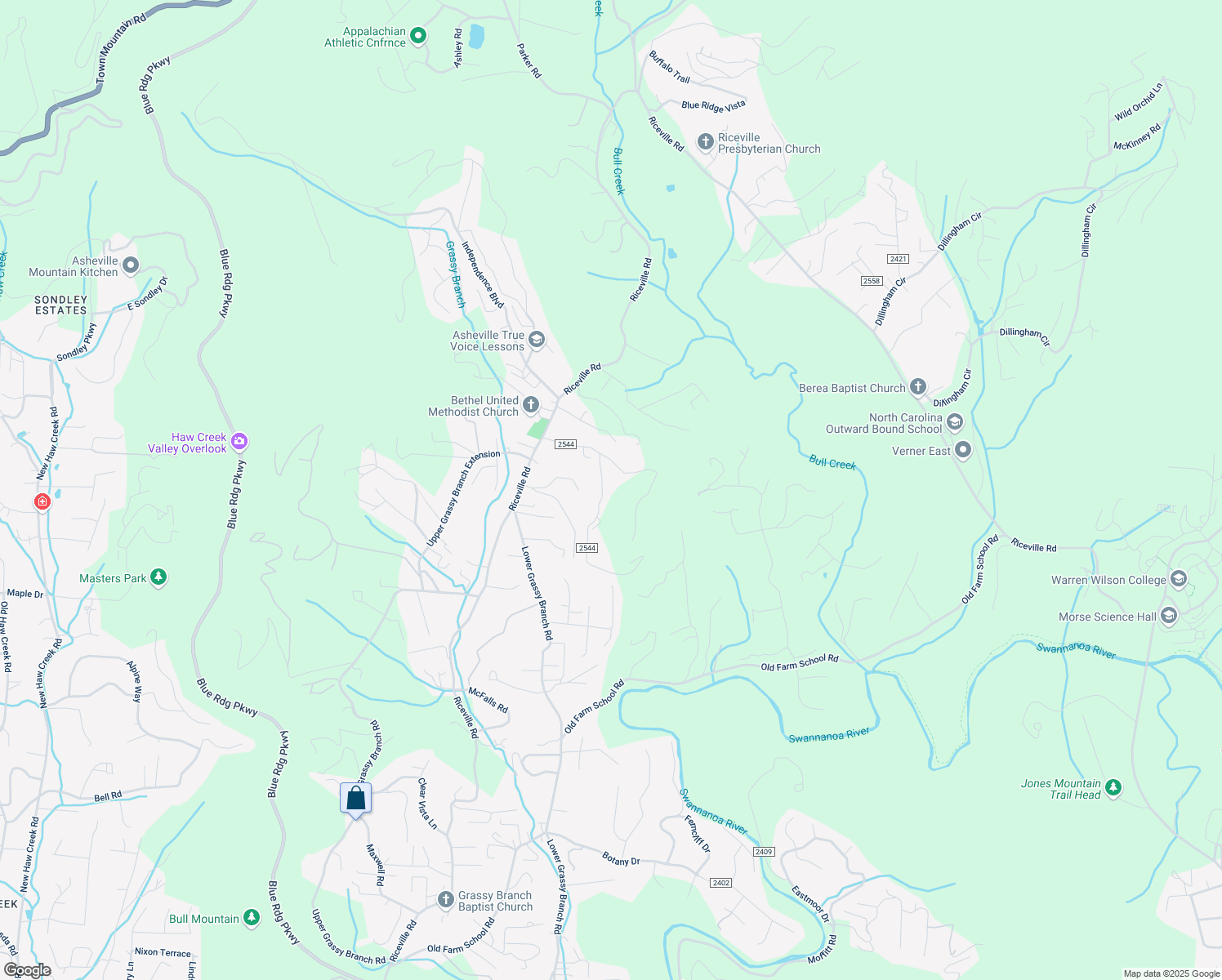 map of restaurants, bars, coffee shops, grocery stores, and more near 61 Reed Road in Asheville