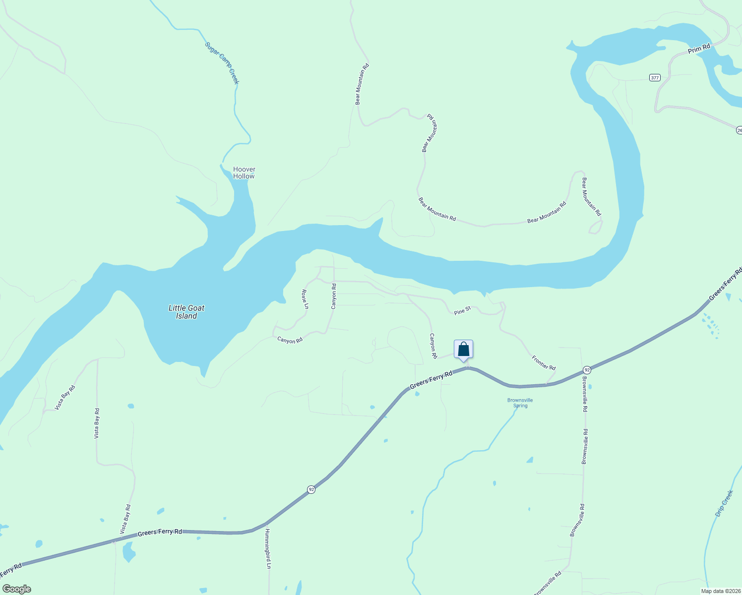 map of restaurants, bars, coffee shops, grocery stores, and more near 90 Oak Street East in Greers Ferry