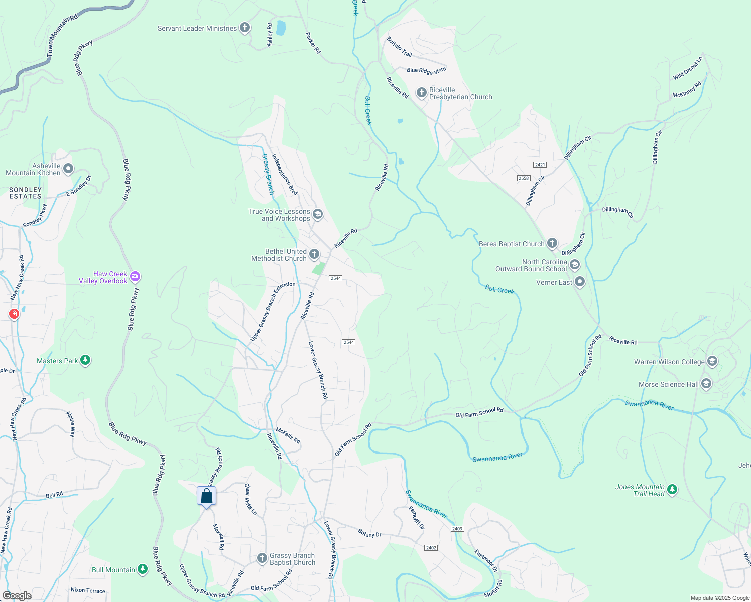 map of restaurants, bars, coffee shops, grocery stores, and more near 61 Reed Road in Asheville