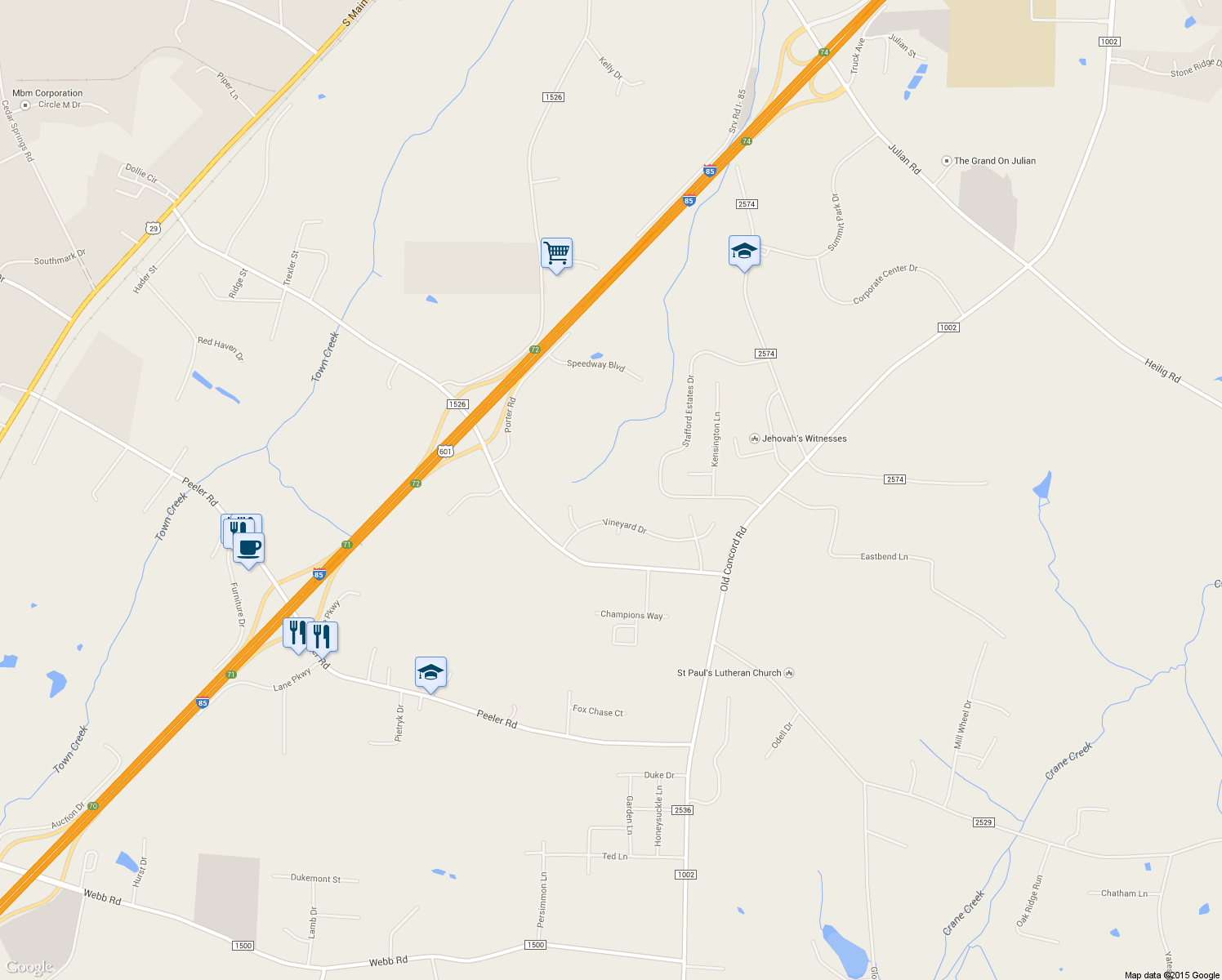 map of restaurants, bars, coffee shops, grocery stores, and more near 1420 Peach Orchard Road in Salisbury