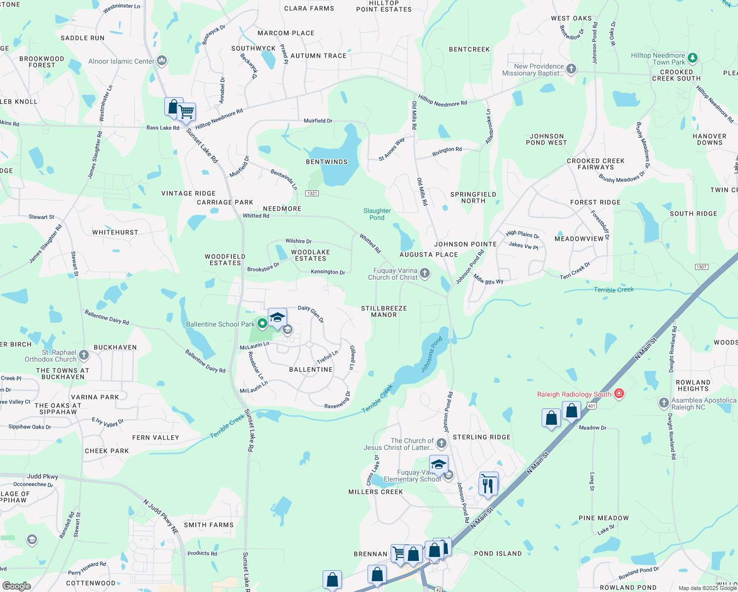map of restaurants, bars, coffee shops, grocery stores, and more near 8024 Stillbreeze Drive in Fuquay Varina
