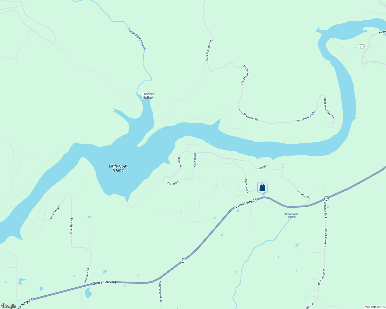 map of restaurants, bars, coffee shops, grocery stores, and more near 90 Oak Street East in Greers Ferry