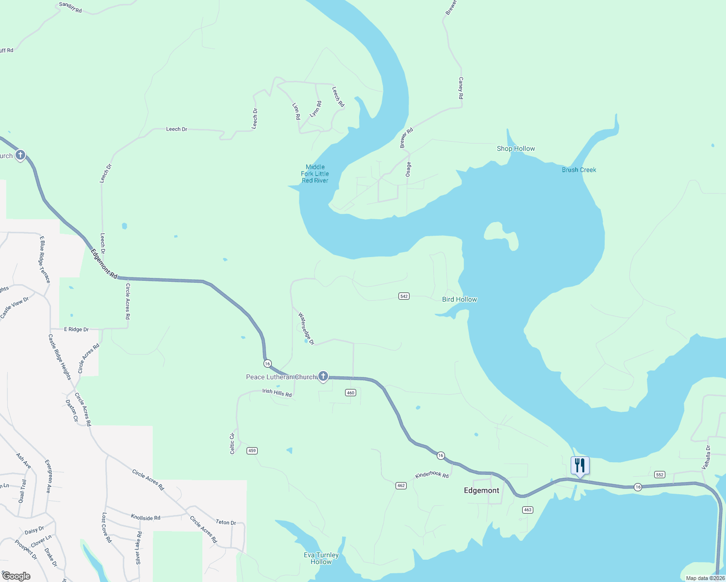 map of restaurants, bars, coffee shops, grocery stores, and more near Lower Ridge Circle in Edgemont