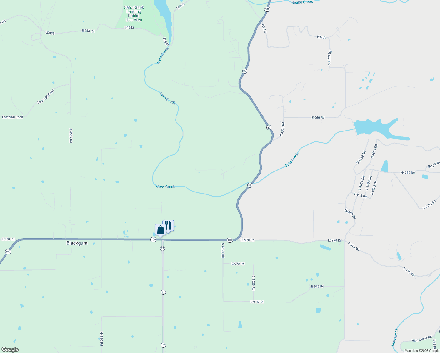 map of restaurants, bars, coffee shops, grocery stores, and more near 451895 East 965 Road in Vian