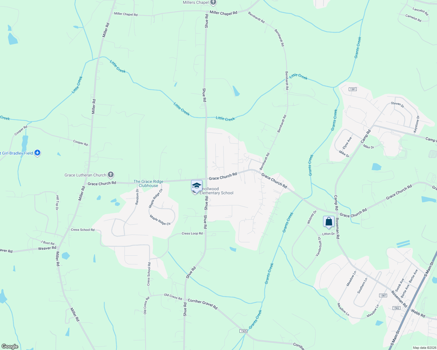 map of restaurants, bars, coffee shops, grocery stores, and more near 2340 Grace Church Road in Salisbury