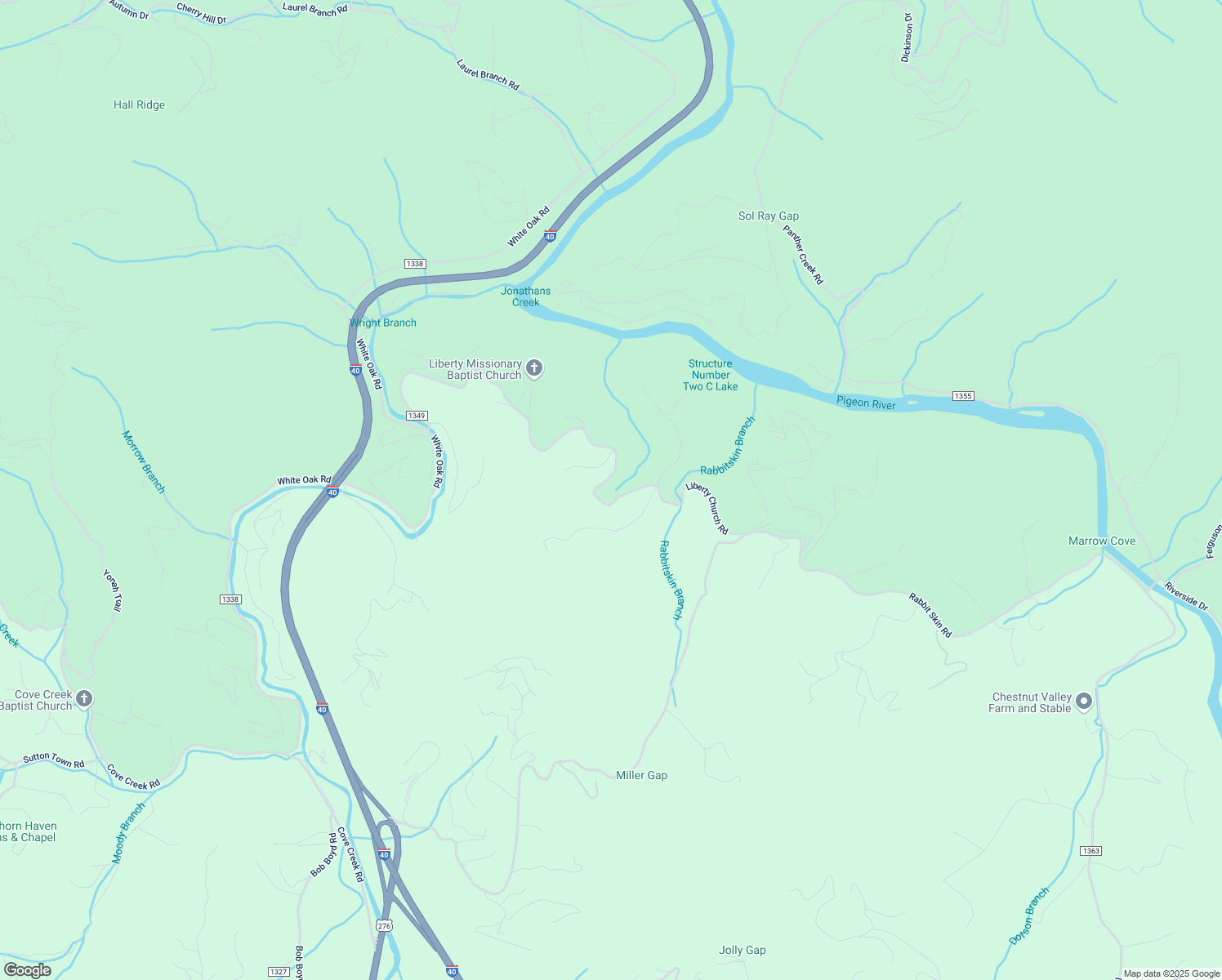 map of restaurants, bars, coffee shops, grocery stores, and more near 1235 Liberty Church Road in Waynesville