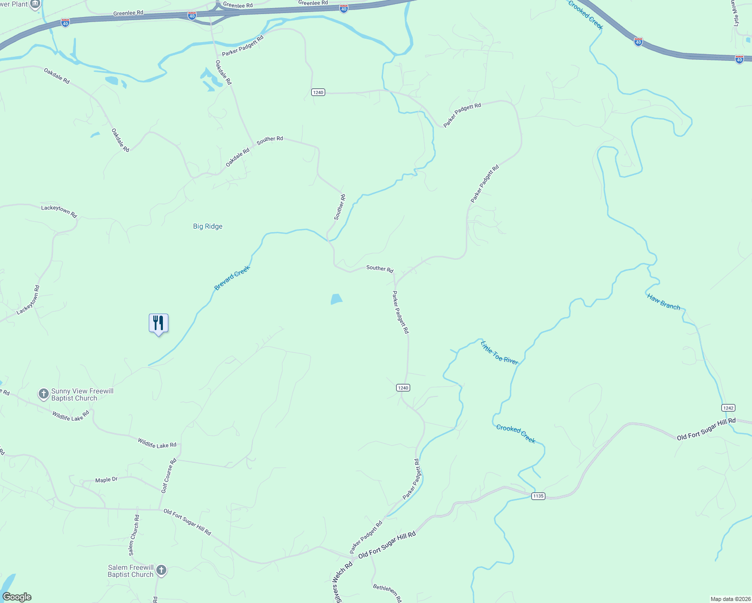 map of restaurants, bars, coffee shops, grocery stores, and more near 3310 Parker Padgett Road in Old Fort