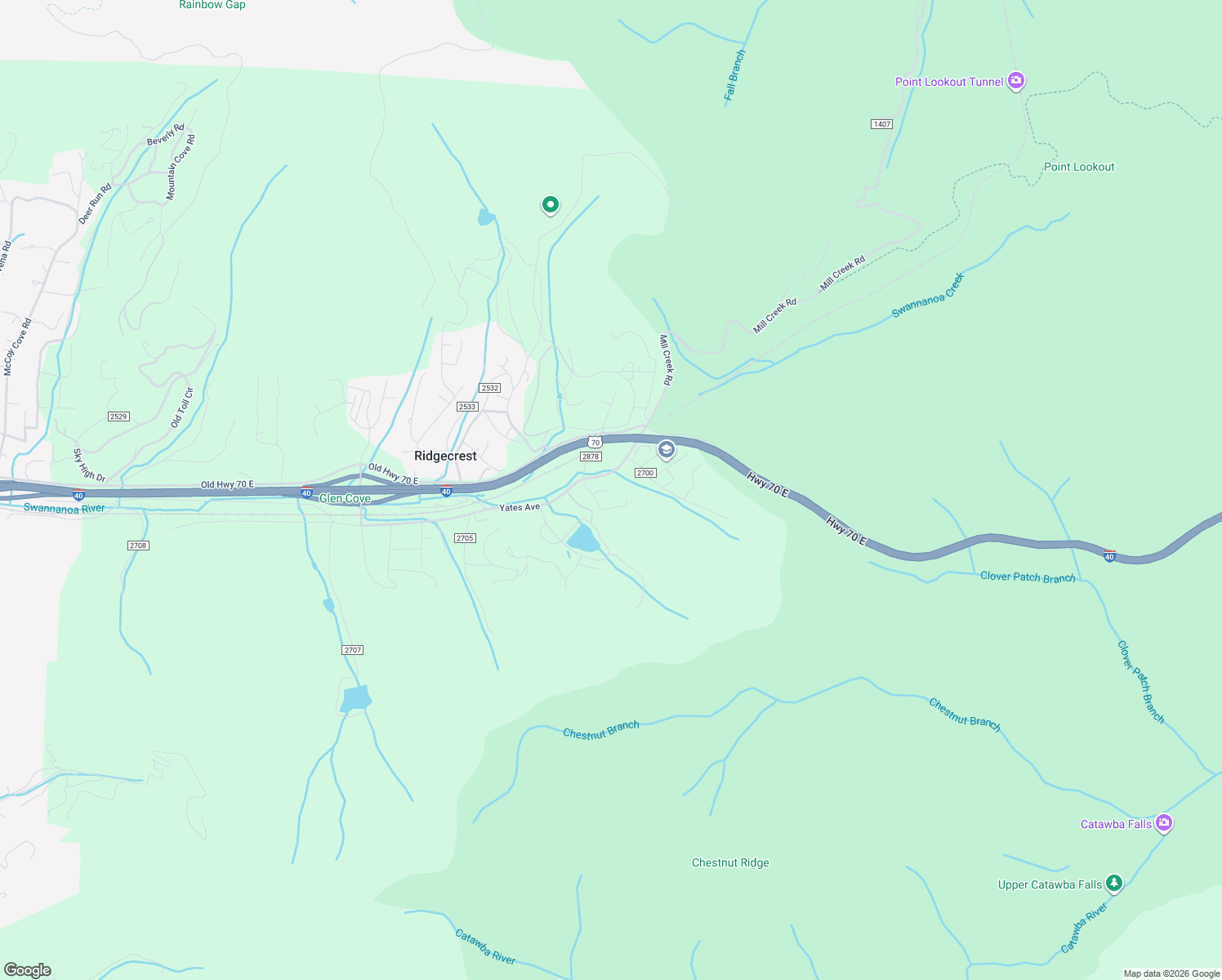 map of restaurants, bars, coffee shops, grocery stores, and more near 92 Weston Drive in Black Mountain