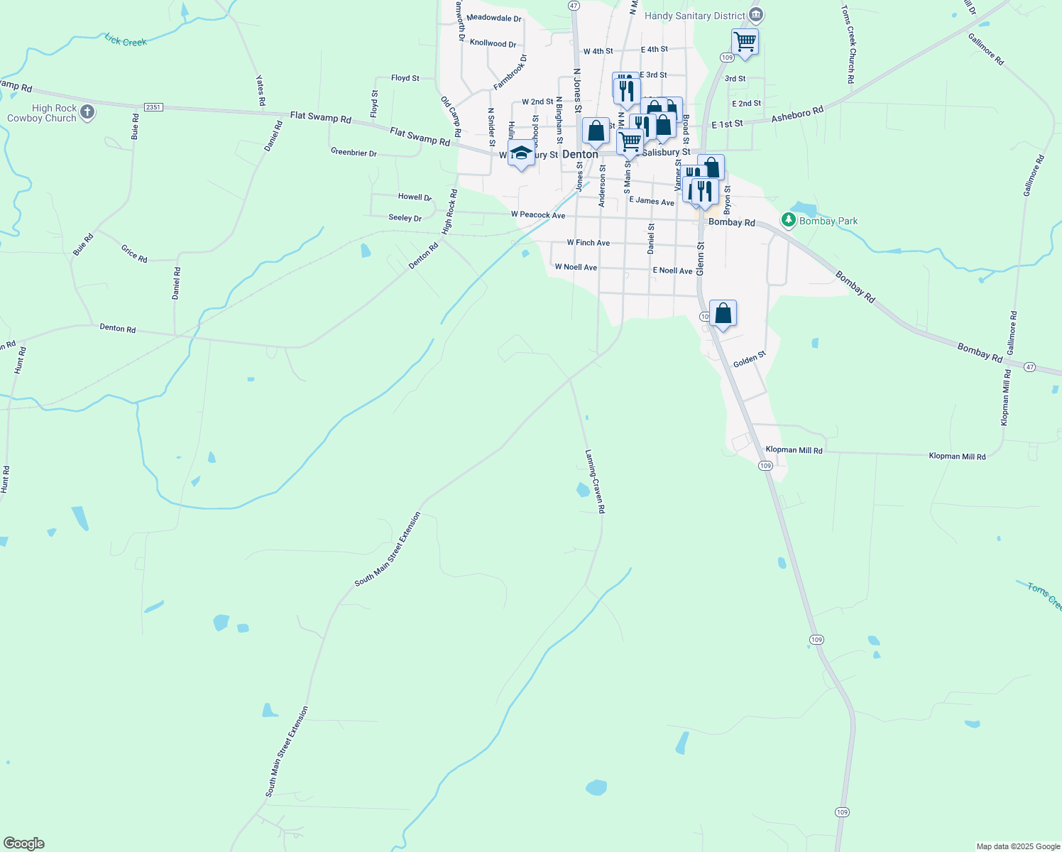 map of restaurants, bars, coffee shops, grocery stores, and more near 1045 South Main Street Extension in Denton