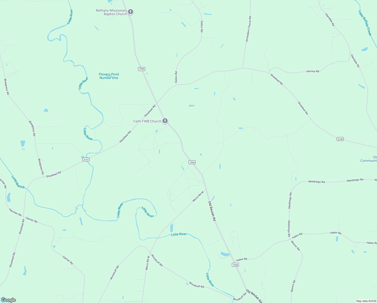 map of restaurants, bars, coffee shops, grocery stores, and more near 7706 Old Beulah Road in Kenly