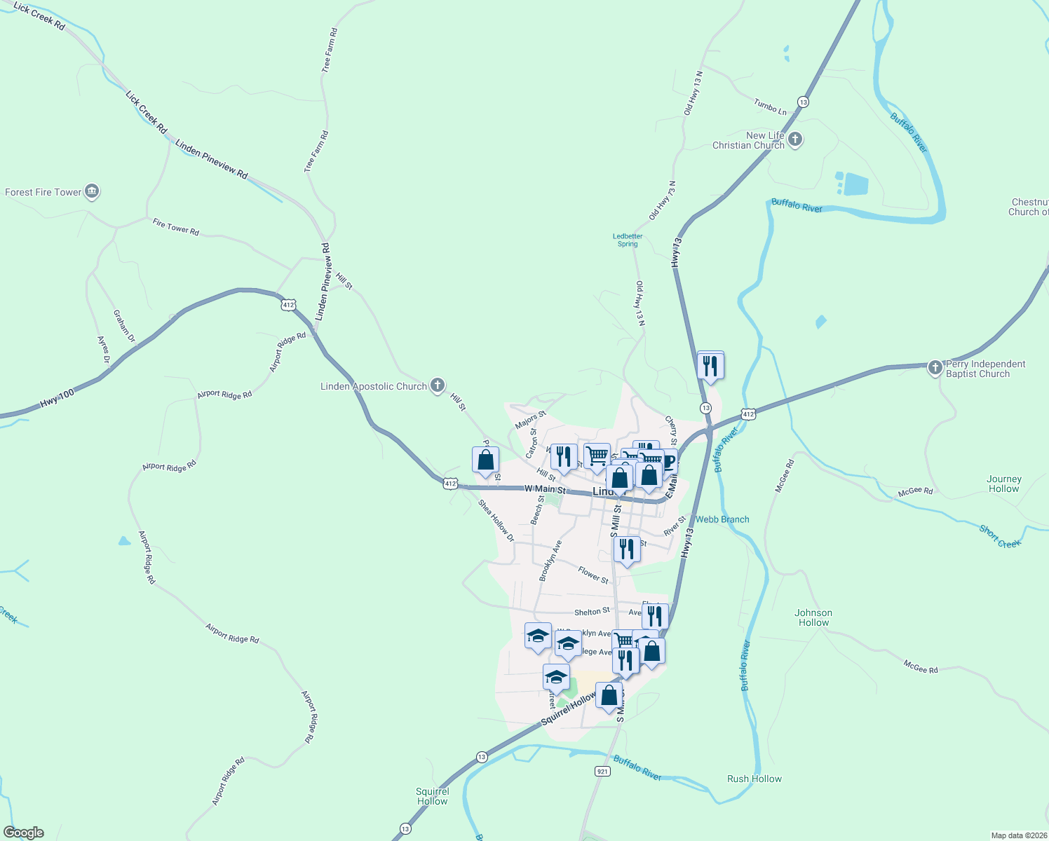 map of restaurants, bars, coffee shops, grocery stores, and more near 145 Majors Street in Linden