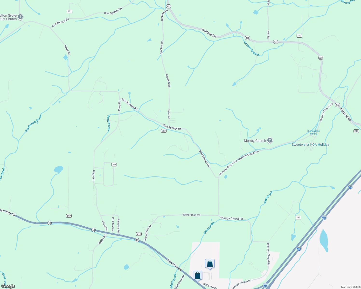 map of restaurants, bars, coffee shops, grocery stores, and more near 220 County Road 299 in Sweetwater