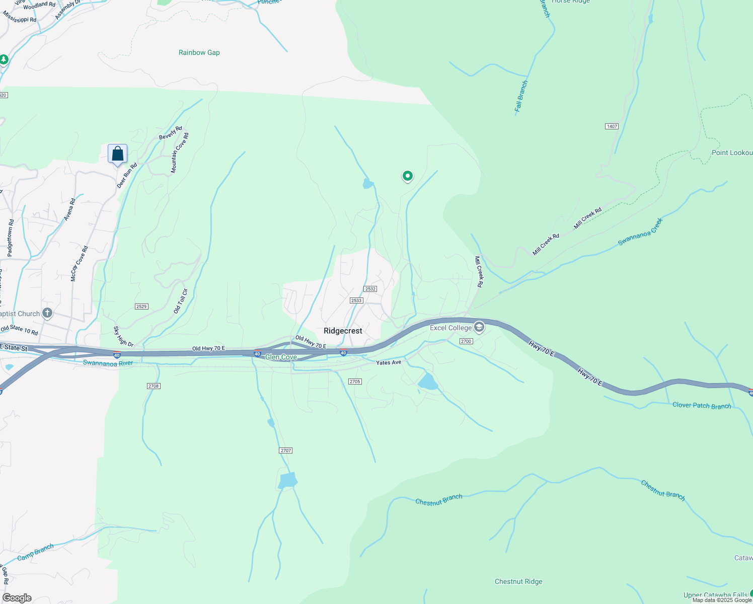 map of restaurants, bars, coffee shops, grocery stores, and more near 10 Bowers Road in Black Mountain