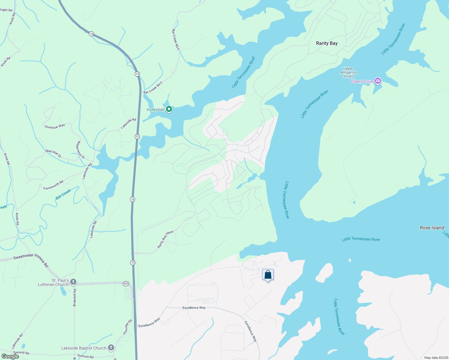 map of restaurants, bars, coffee shops, grocery stores, and more near 136 White Hawk Drive in Vonore