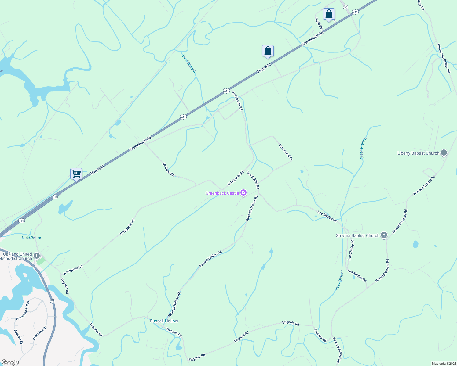 map of restaurants, bars, coffee shops, grocery stores, and more near 3404 N Trigonia Rd in Greenback