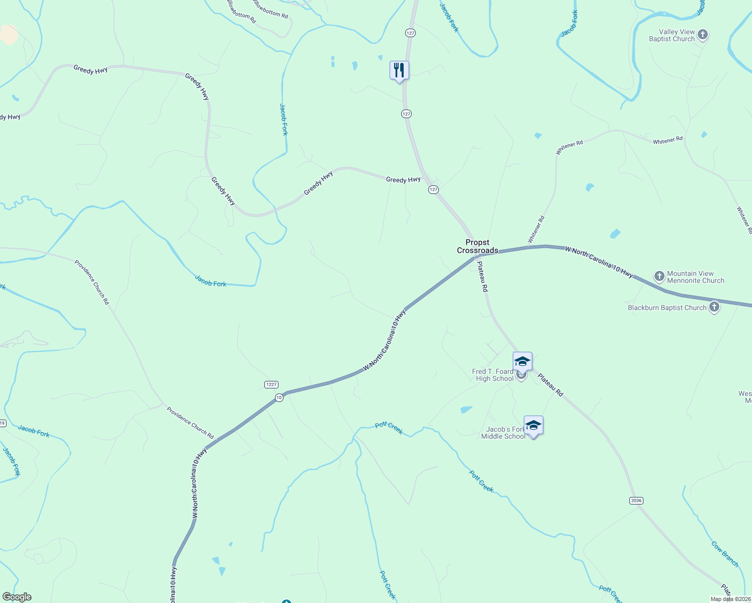 map of restaurants, bars, coffee shops, grocery stores, and more near 5894 Leil Road in Hickory
