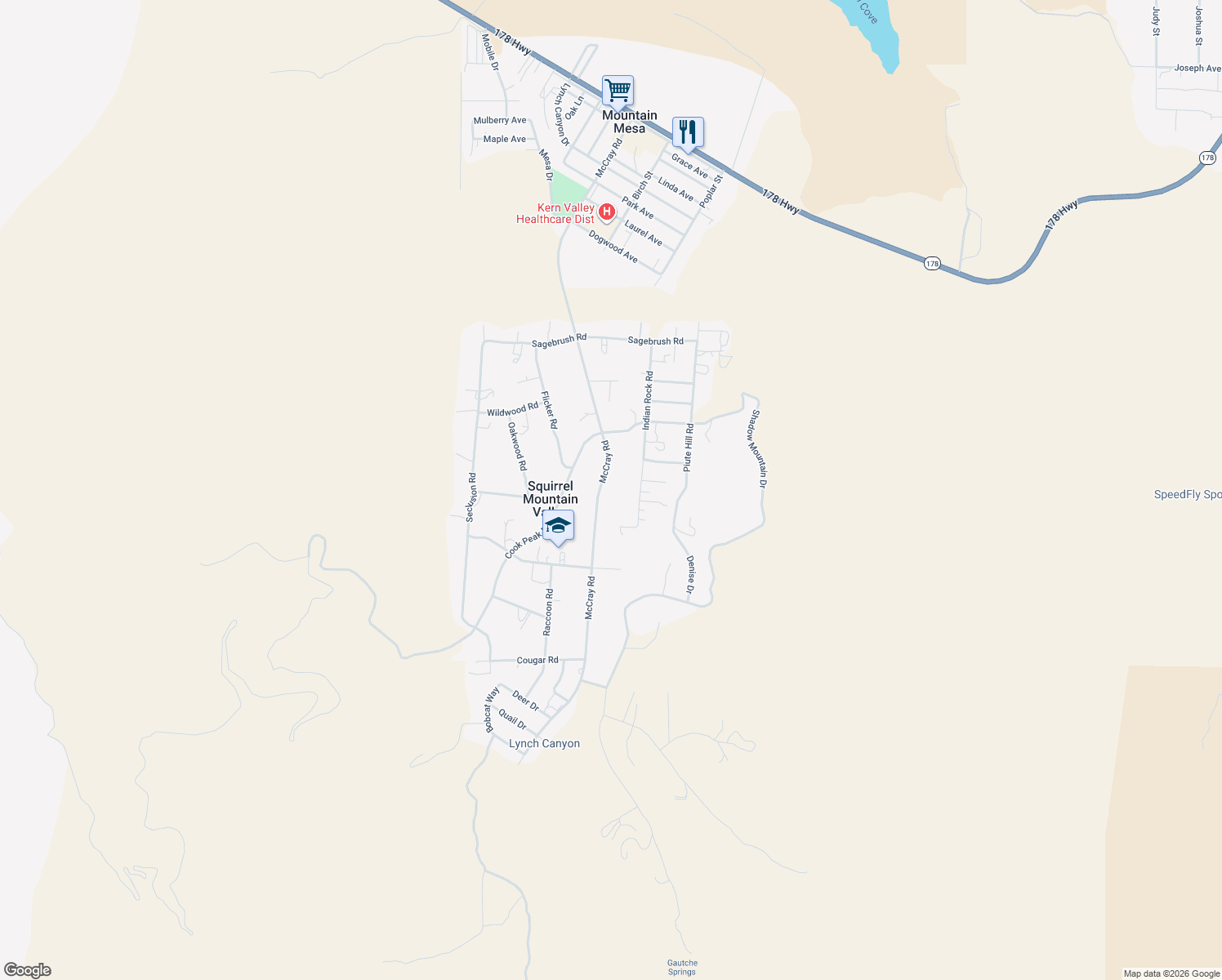 map of restaurants, bars, coffee shops, grocery stores, and more near 3500 McCray Road in Lake Isabella
