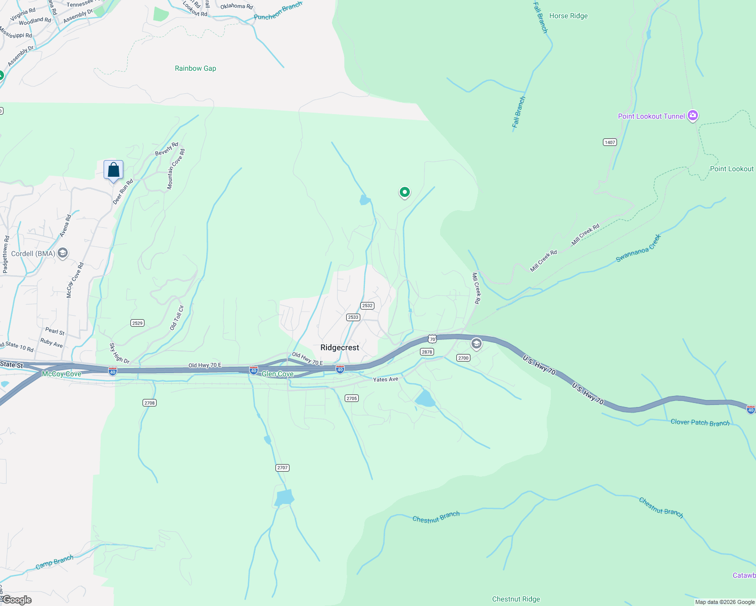map of restaurants, bars, coffee shops, grocery stores, and more near 76 Tupper Road in Black Mountain