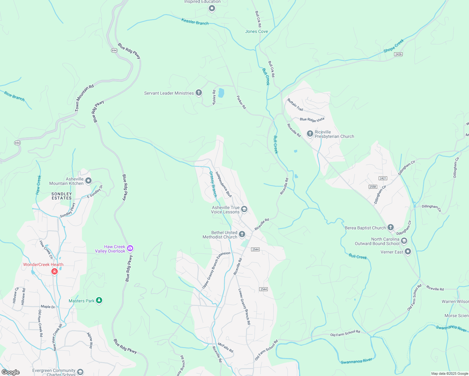 map of restaurants, bars, coffee shops, grocery stores, and more near 36 Patriots Drive in Asheville