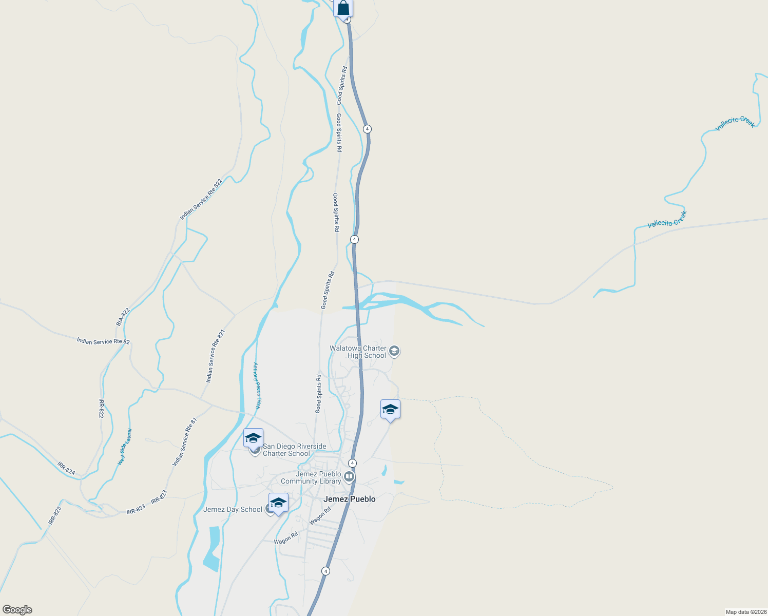 map of restaurants, bars, coffee shops, grocery stores, and more near in Jemez Pueblo