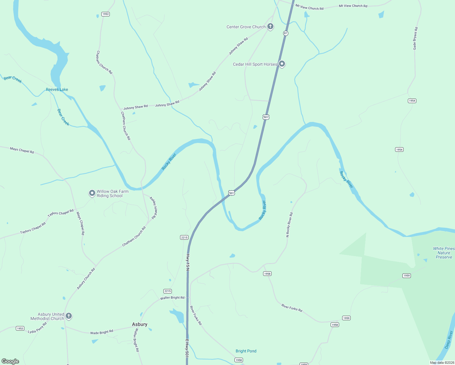 map of restaurants, bars, coffee shops, grocery stores, and more near 1680 Center Grove Church Road in Moncure