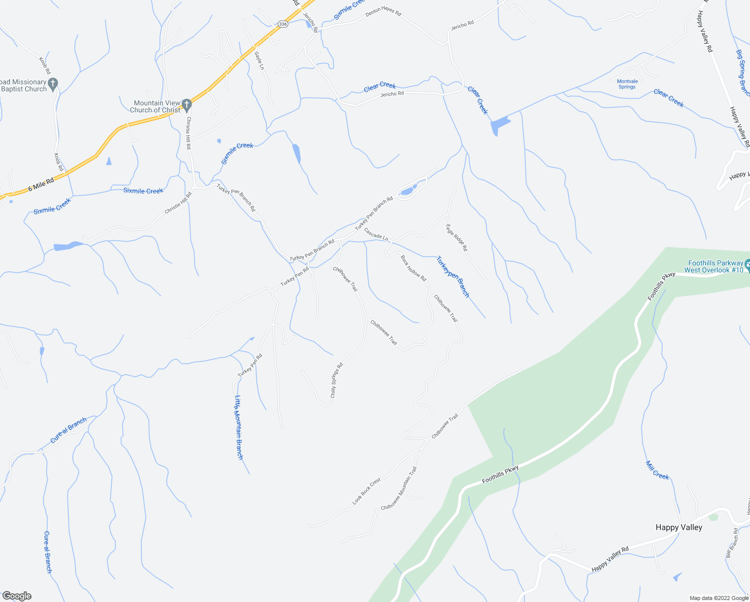 map of restaurants, bars, coffee shops, grocery stores, and more near 3684 Chilhowee Trail in Maryville