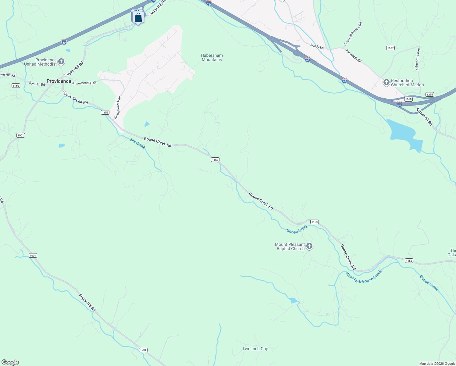 map of restaurants, bars, coffee shops, grocery stores, and more near 1654 Goose Creek Road in Marion