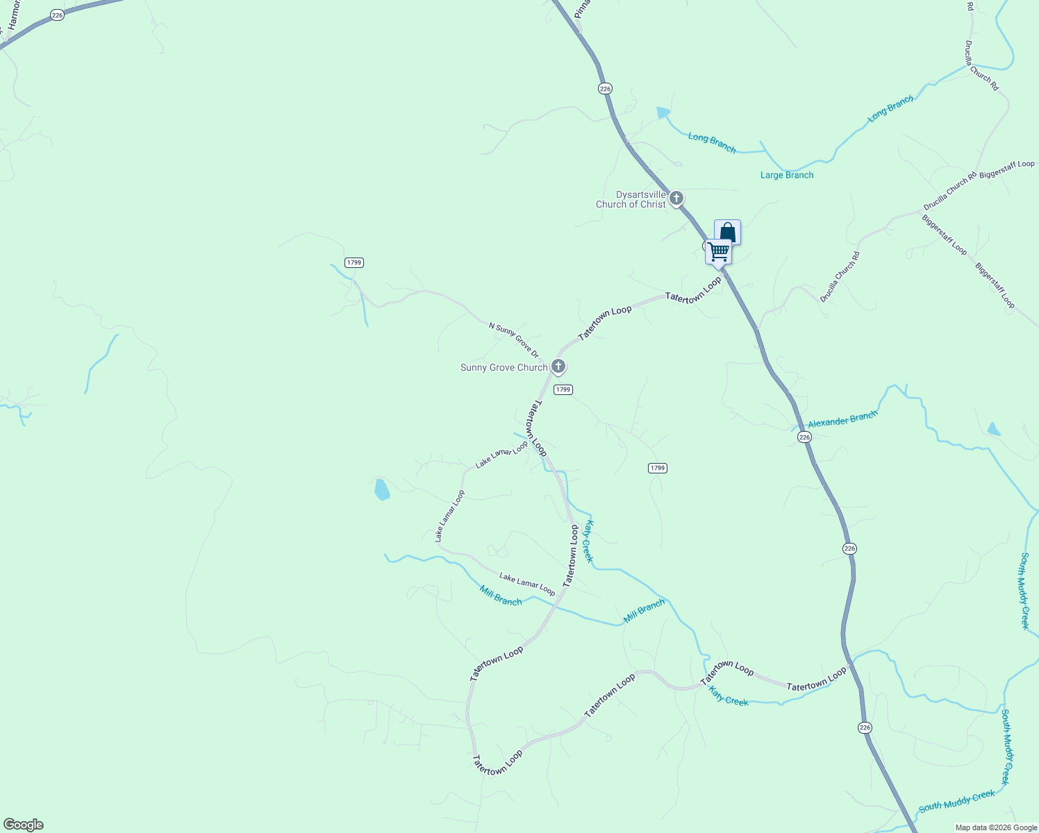 map of restaurants, bars, coffee shops, grocery stores, and more near 992 Tatertown Loop in Nebo