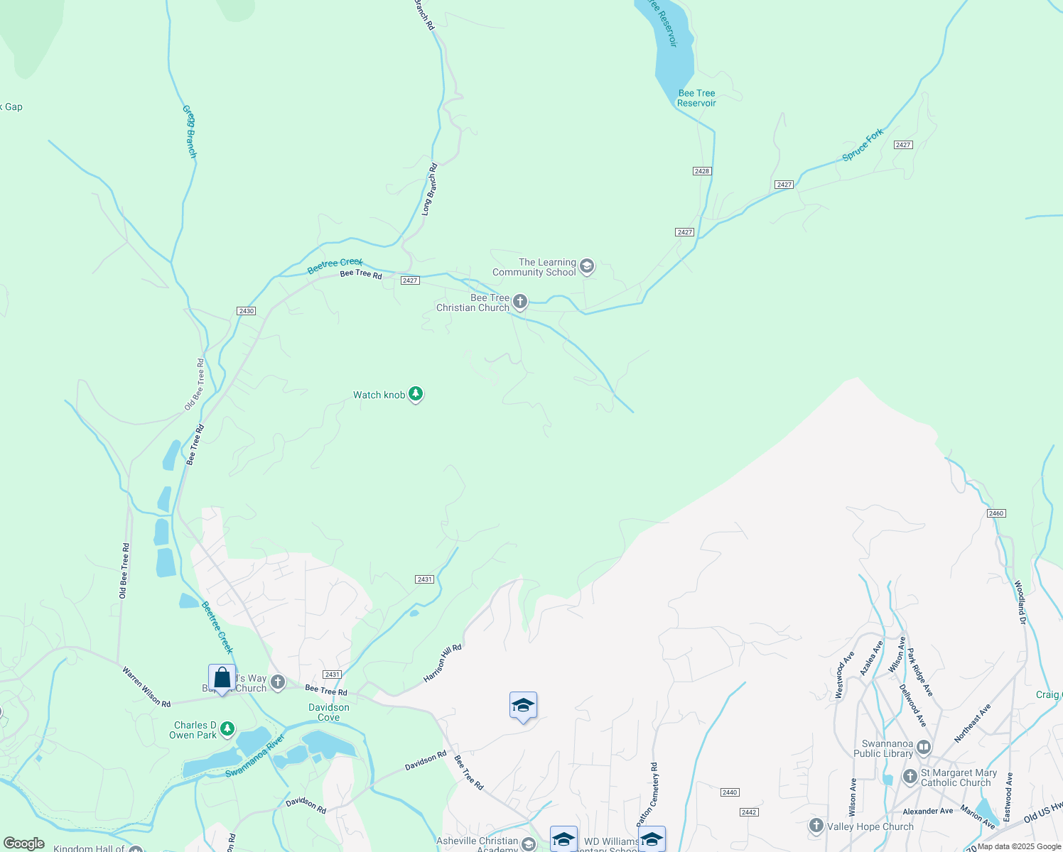 map of restaurants, bars, coffee shops, grocery stores, and more near 99999 Watch Knob Lane in Swannanoa