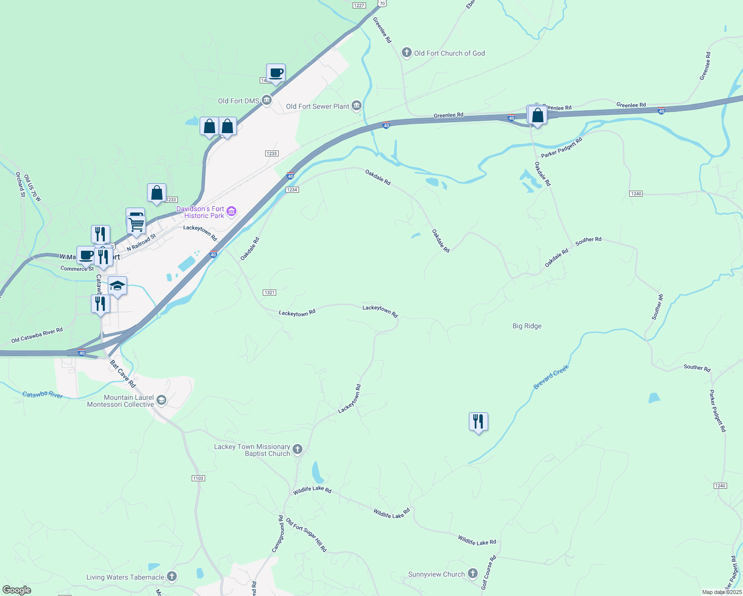 map of restaurants, bars, coffee shops, grocery stores, and more near 154 Hammers Circle in Old Fort
