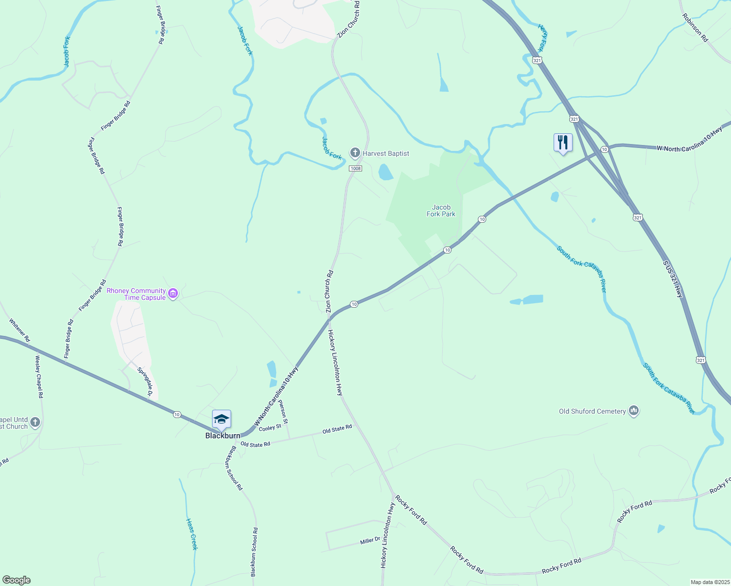 map of restaurants, bars, coffee shops, grocery stores, and more near 3936 North Carolina 10 in Newton