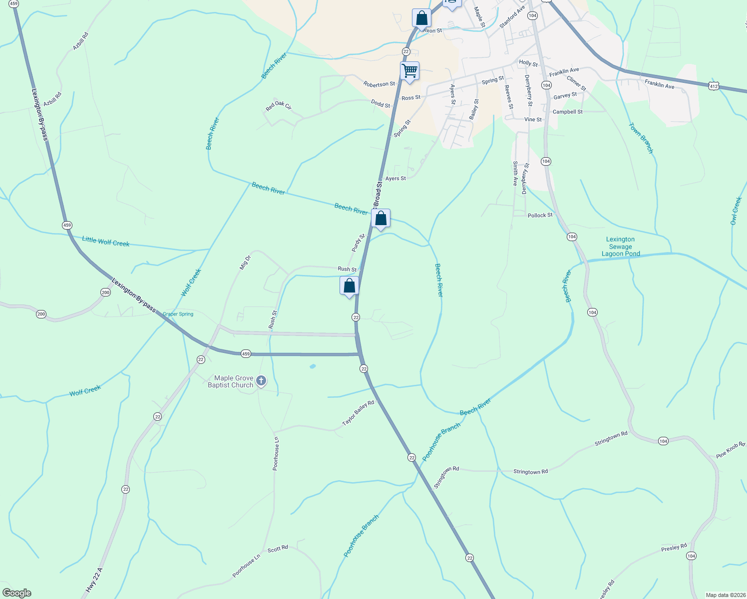 map of restaurants, bars, coffee shops, grocery stores, and more near 857 South Broad Street in Lexington