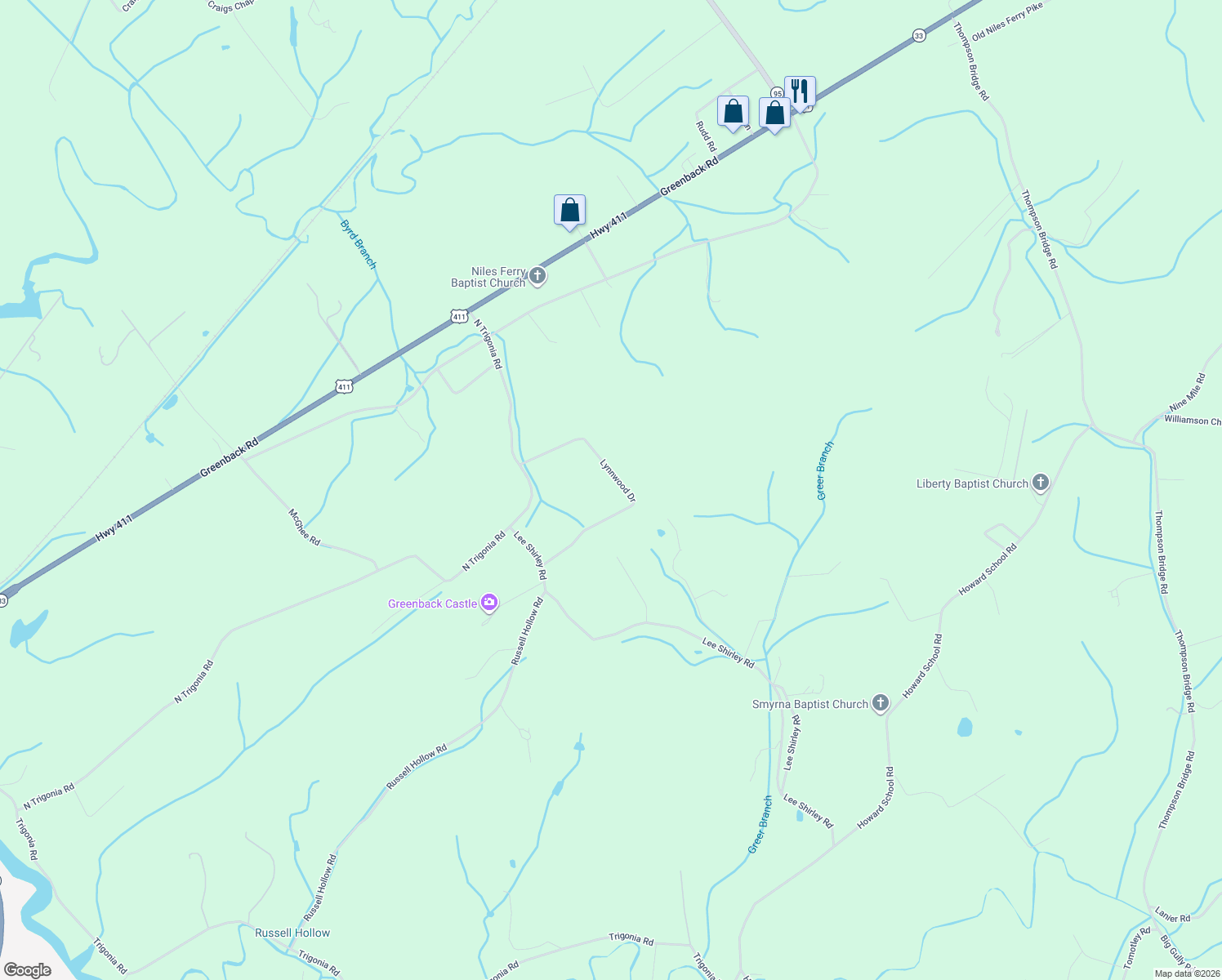 map of restaurants, bars, coffee shops, grocery stores, and more near 1480 Lynnwood Dr in Greenback