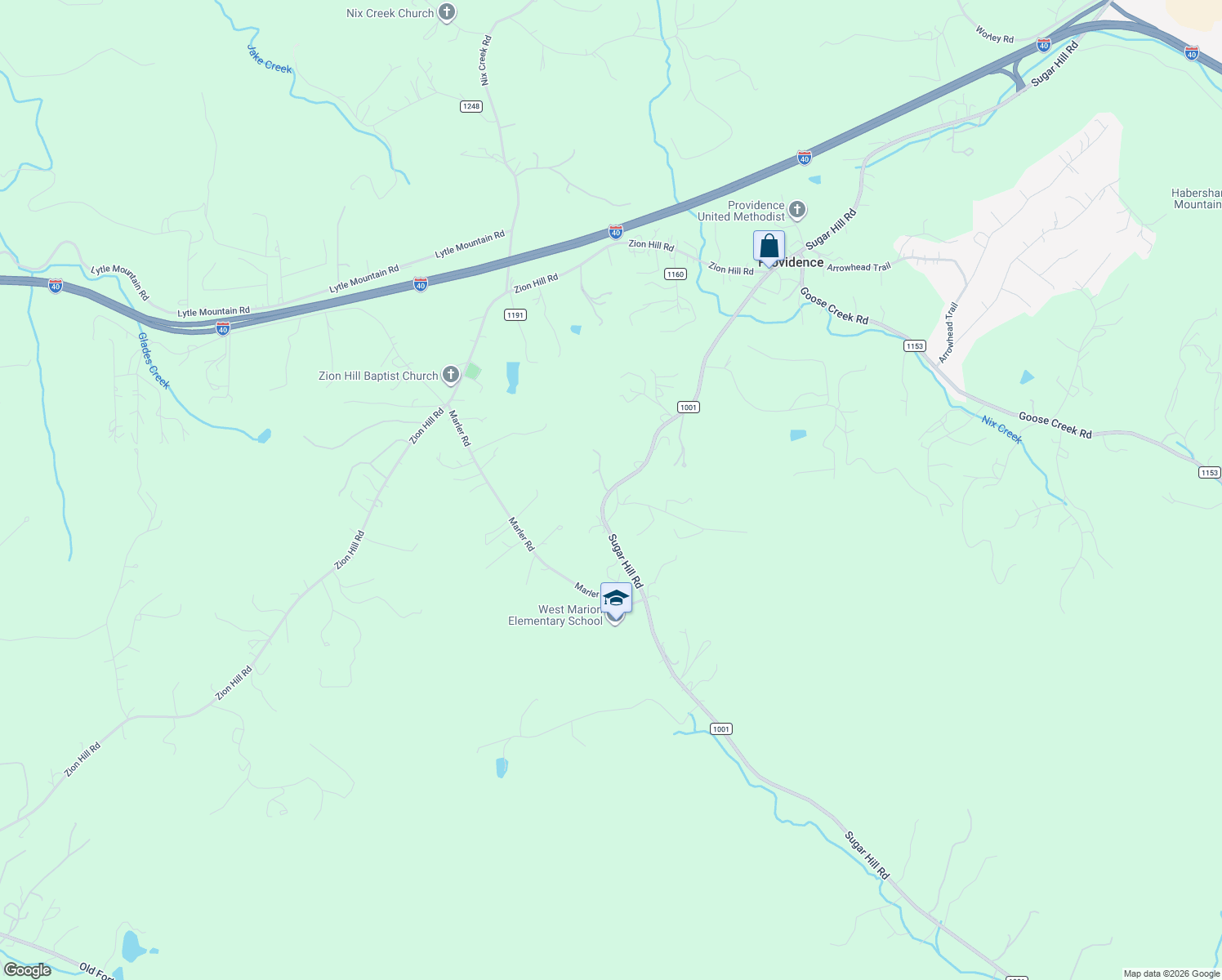 map of restaurants, bars, coffee shops, grocery stores, and more near 5054 Sugar Hill Road in Marion