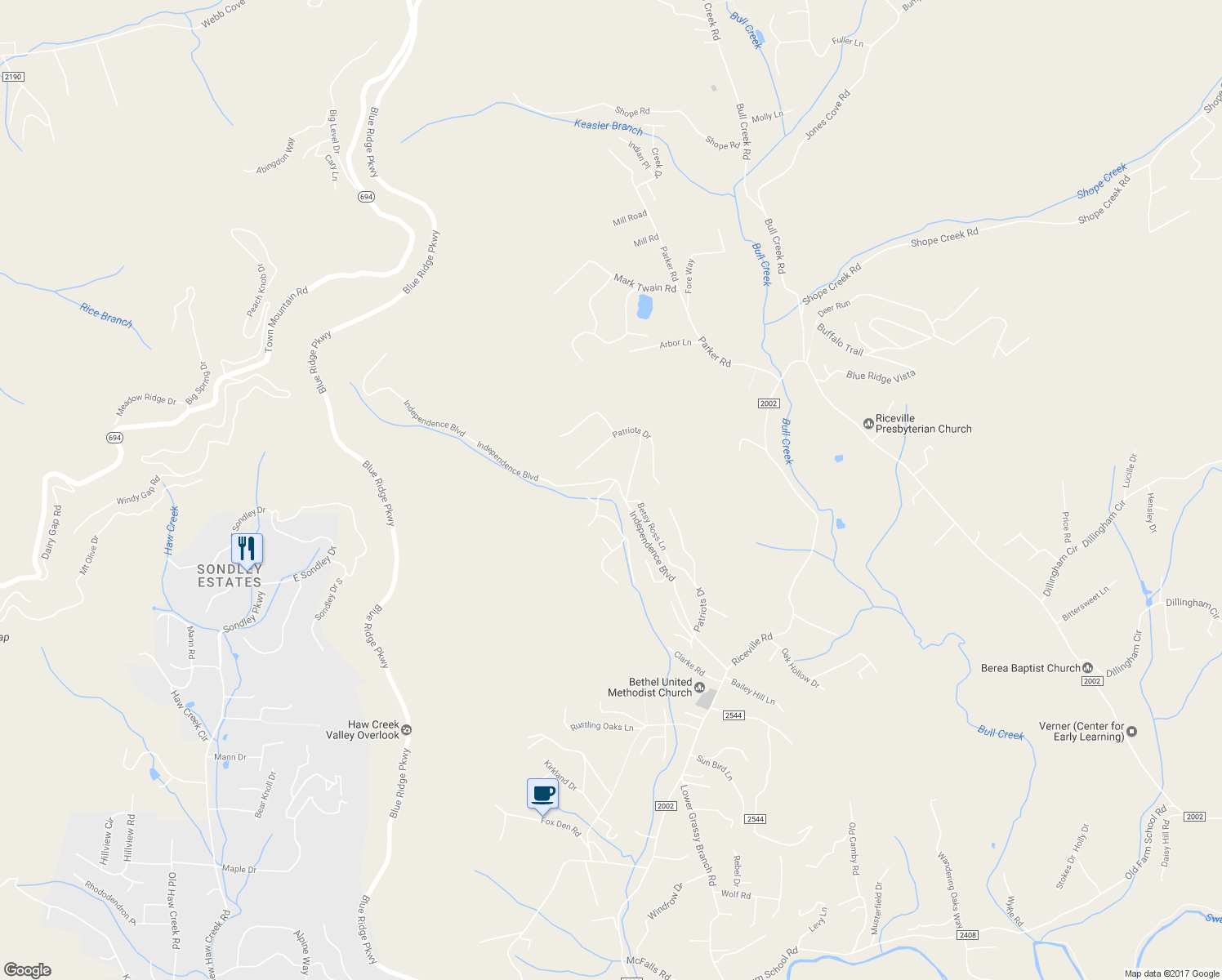 map of restaurants, bars, coffee shops, grocery stores, and more near 6 Poplar Creek Drive in Asheville