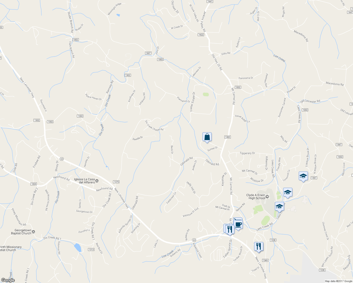 map of restaurants, bars, coffee shops, grocery stores, and more near 53 Beck Drive in Asheville