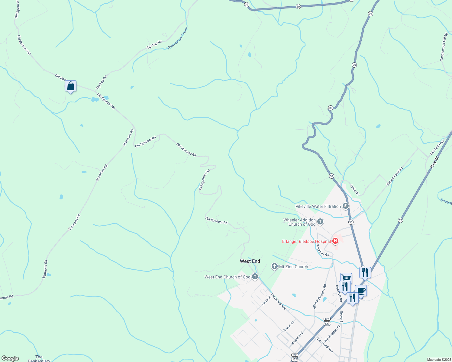 map of restaurants, bars, coffee shops, grocery stores, and more near in Pikeville