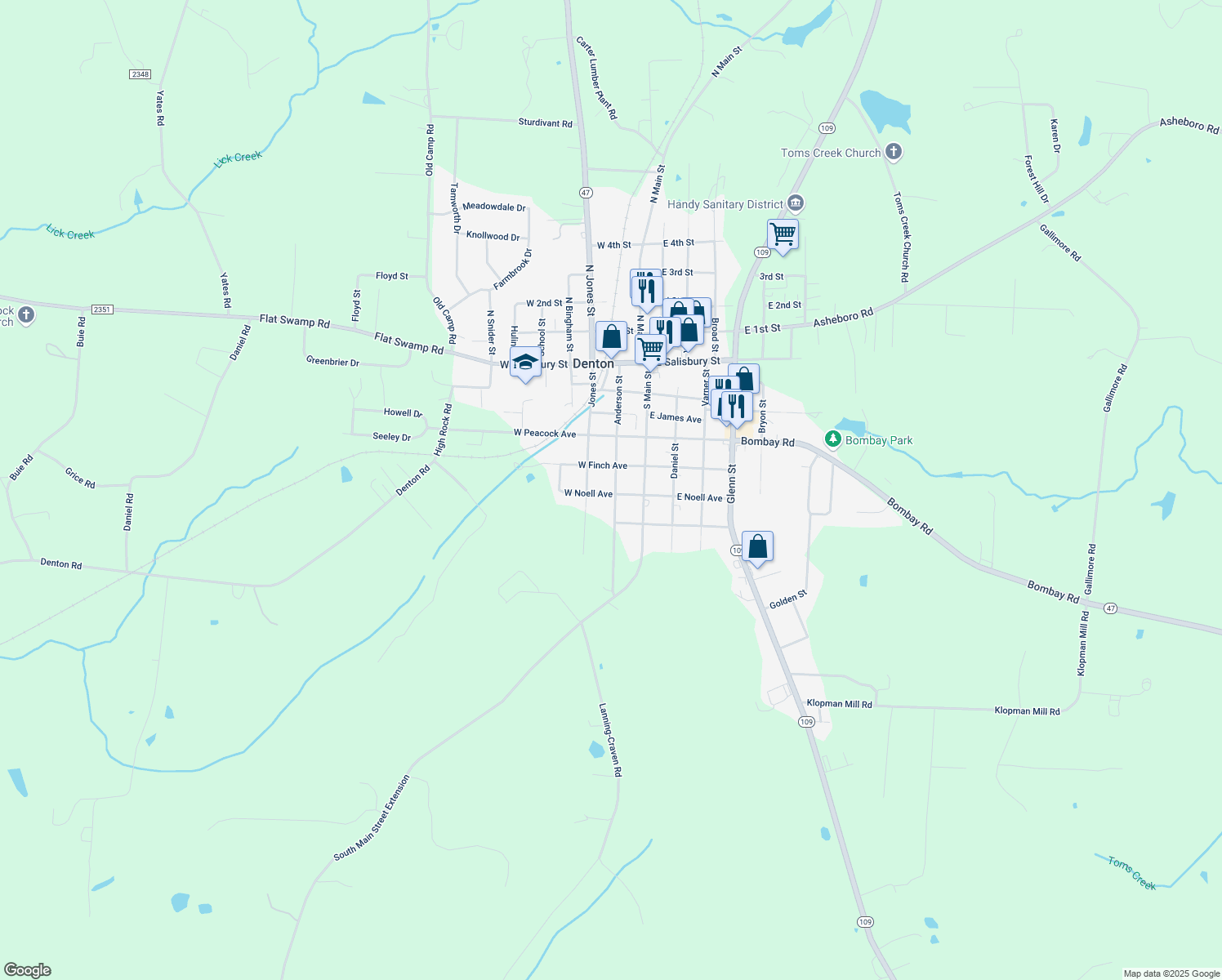map of restaurants, bars, coffee shops, grocery stores, and more near 92 West Noell Avenue in Denton