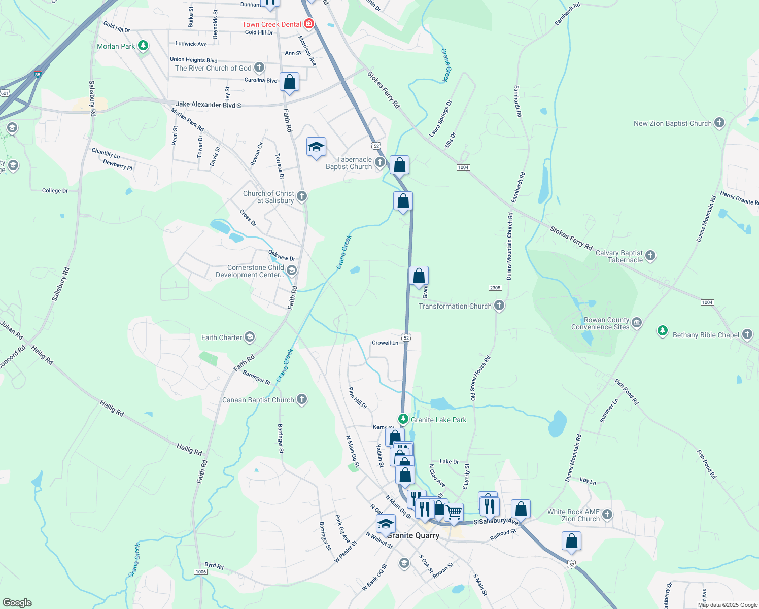 map of restaurants, bars, coffee shops, grocery stores, and more near 1309 Wrenwood Court in Salisbury