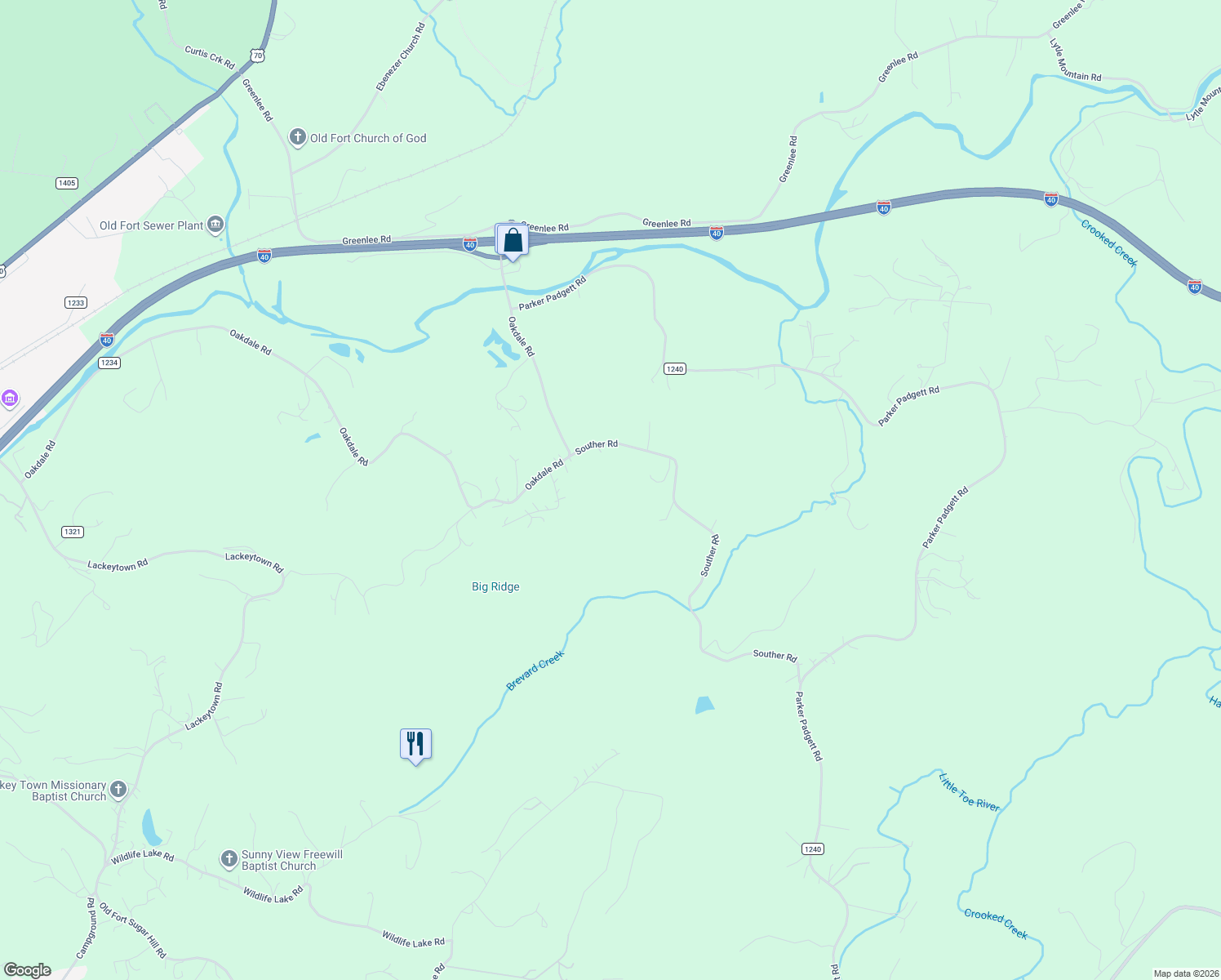 map of restaurants, bars, coffee shops, grocery stores, and more near 2226 Oakdale Road in Old Fort