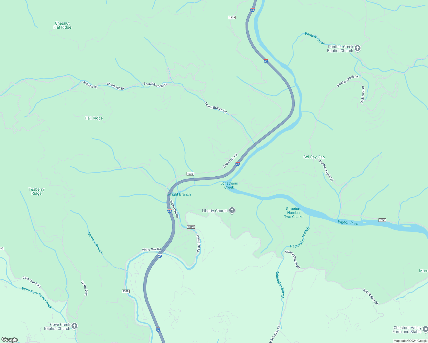 map of restaurants, bars, coffee shops, grocery stores, and more near 2701 White Oak Road in Waynesville